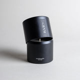 Geranium candle in a black minimalist tin, offering a fresh floral geranium aroma with calming vibes and natural insect-repelling properties. Perfect for summer nights, a beach house, or a cabin in the woods. Made with coconut/soy wax, essential oils, and botanical extracts.